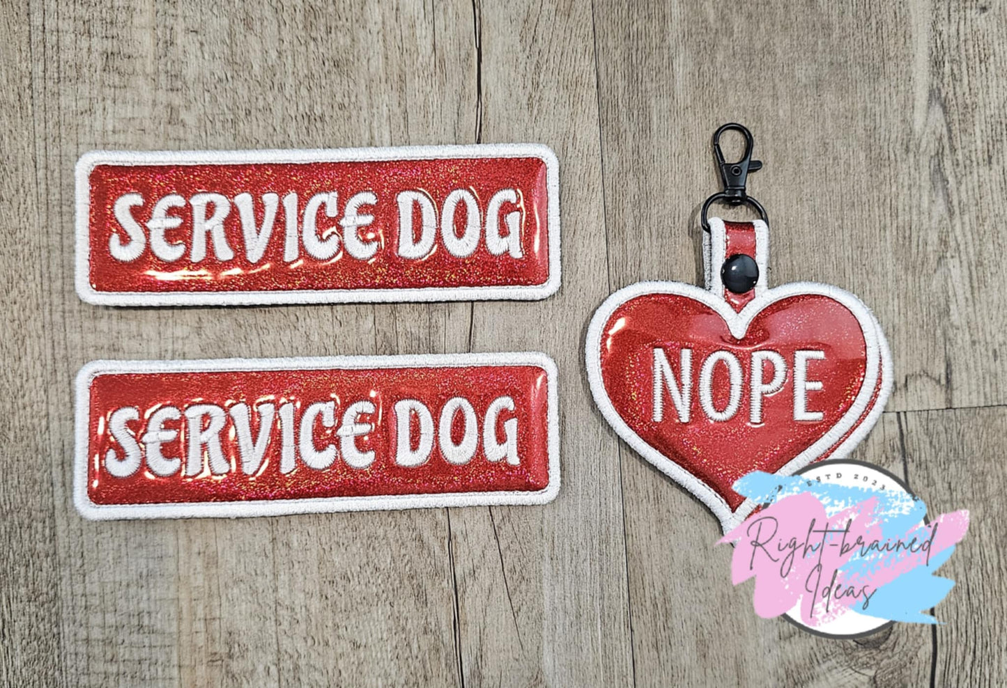 Service Dog White on Sparkly Red Holographic Conversation Heart Inspired Three-piece Set