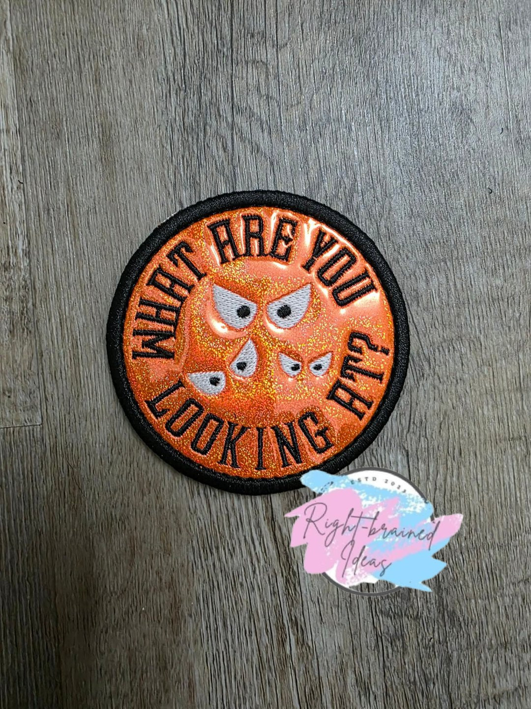 Creepy Crawley Inspired Service Dog In Training Glow-In-The-Dark White And Black On Sparkle Neon Orange Holographic Vinyl Five-piece Oversized Patch And Leash Wrap Set